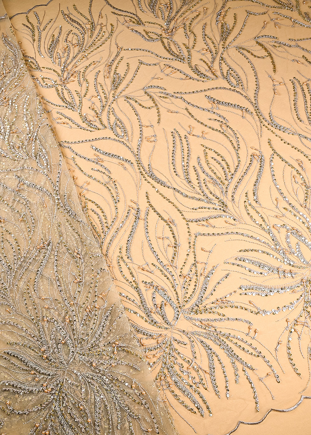 Golden-Net-Fabric-With-All-Over-Bead-And-Sequins-Work-With-Hangings-And-Two-Side-Scalloped-Edges-22136-fabric-view