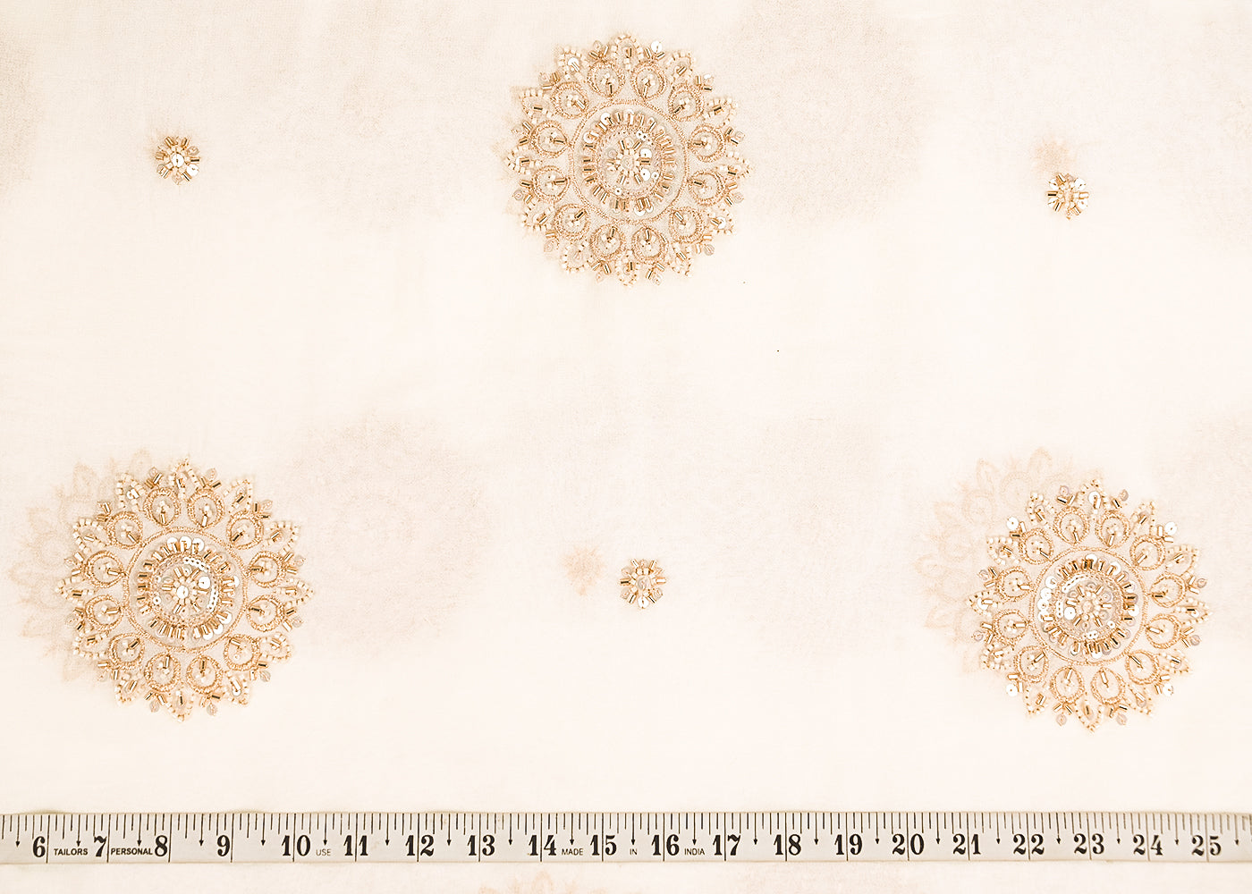 White Dyeble Georgette Fabric With All Over Sequins, Beads And Katdana Work 22142