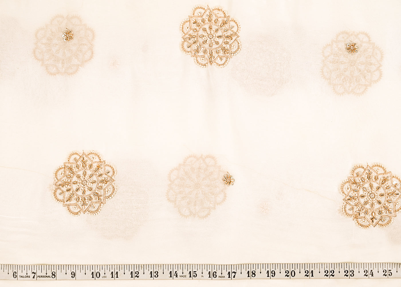 White Dyeble Georgette Fabric With All Over Sequins, Beads And Katdana Work 22143