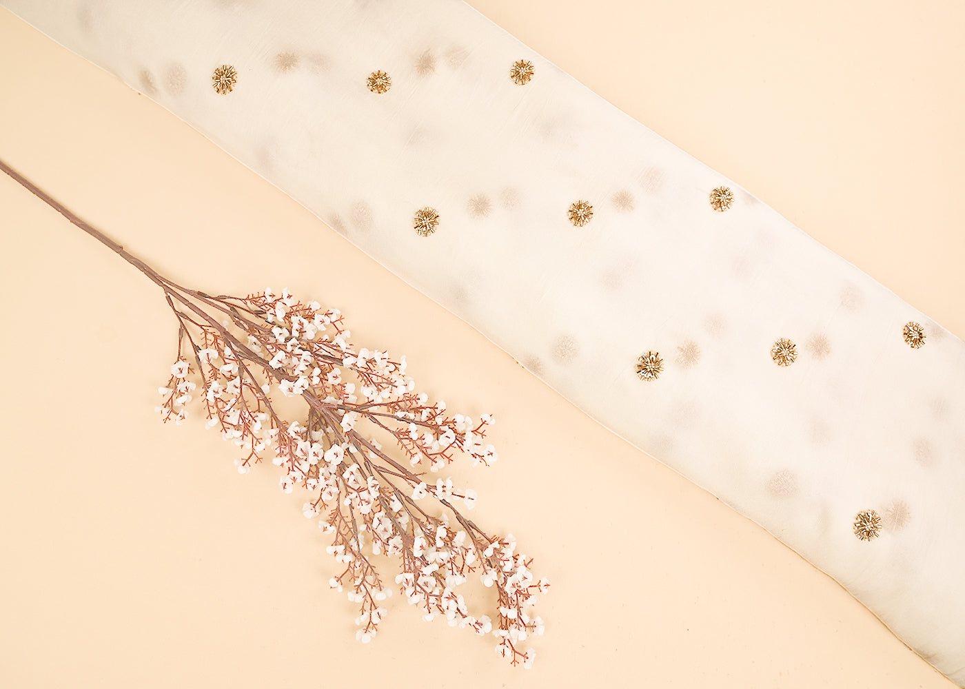 White Dyeble Georgette Fabric With All Over Sequins, Beads And Katdana Work 22144