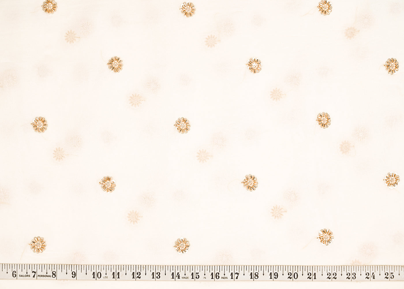 White Dyeble Georgette Fabric With All Over Sequins, Beads And Katdana Work 22145