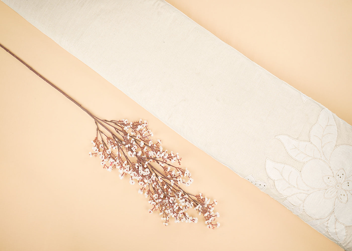 White Dyeable Kora Cotton Fabric With Allover Thread, Sequins And Patch Work With One Side Scalloped Border 22155