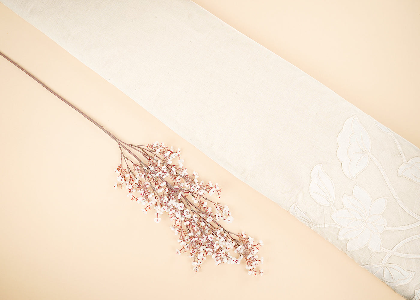 White Dyeable Kora Cotton Fabric With Allover Thread And Patch Work With One Side Scalloped Border 22156