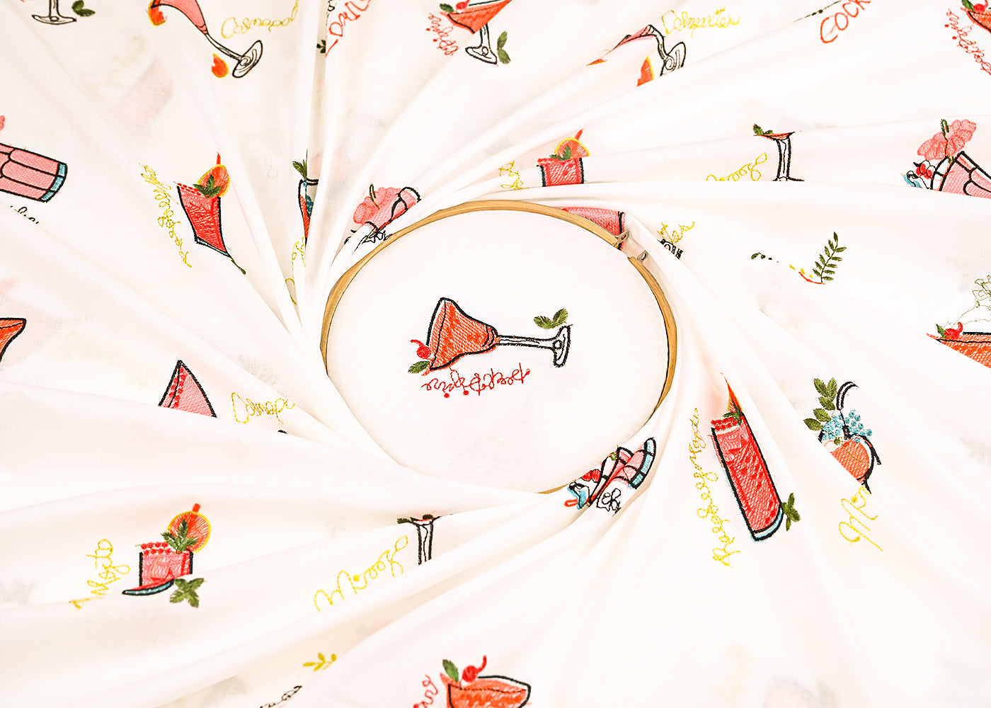 White Dyeable Cotton Fabric With All Over Multicolor Thread Work 22157