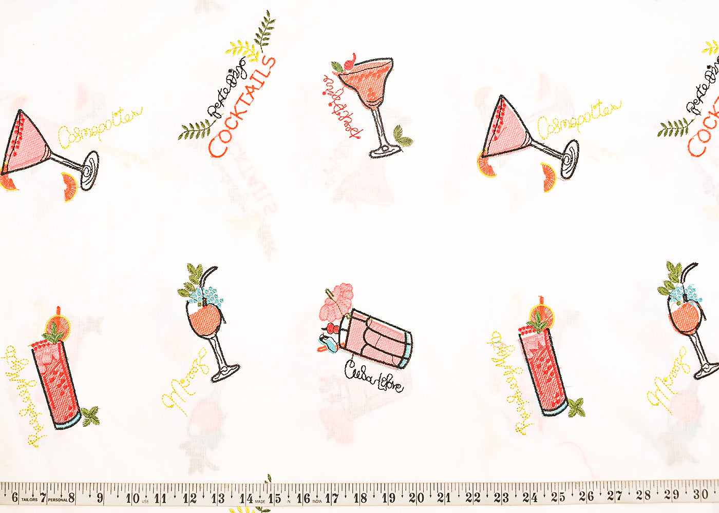 White Dyeable Cotton Fabric With All Over Multicolor Thread Work 22157