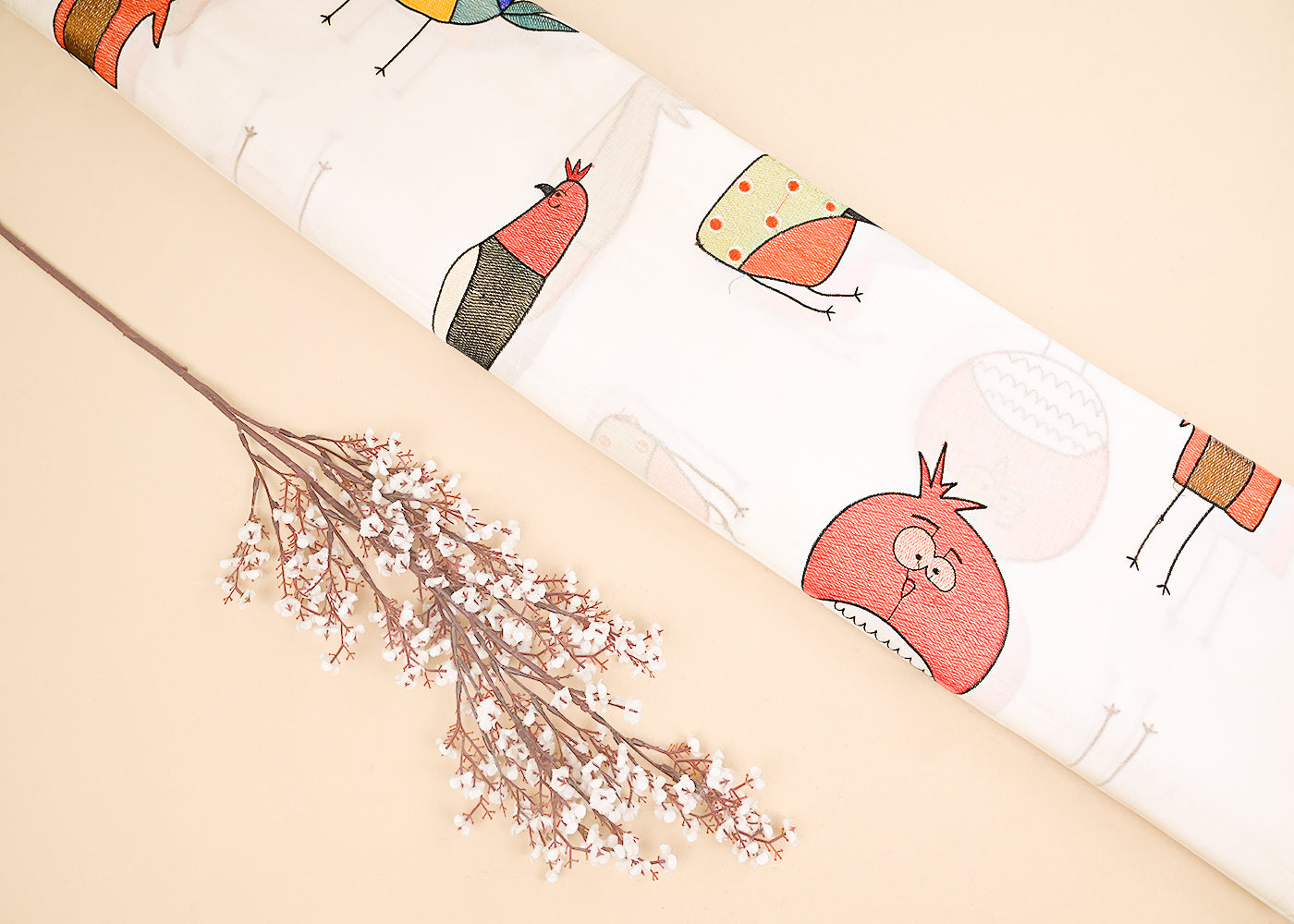 White Dyeable Cotton Fabric With All Over Multicolor Thread Work 22159