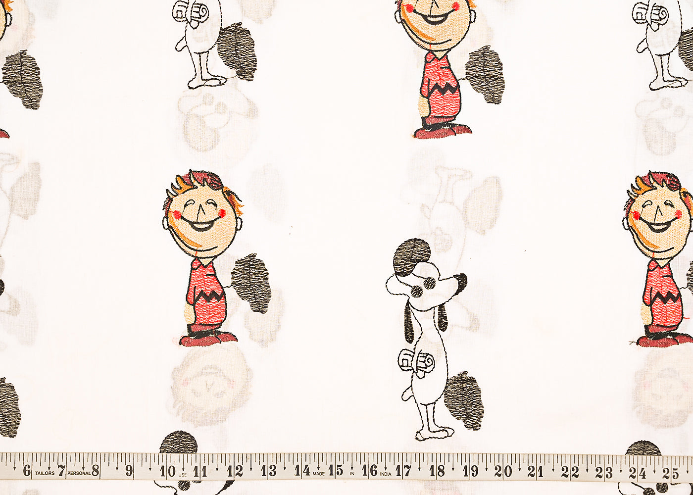 White Dyeable Cotton Fabric With All Over Multicolor Thread Work 22160