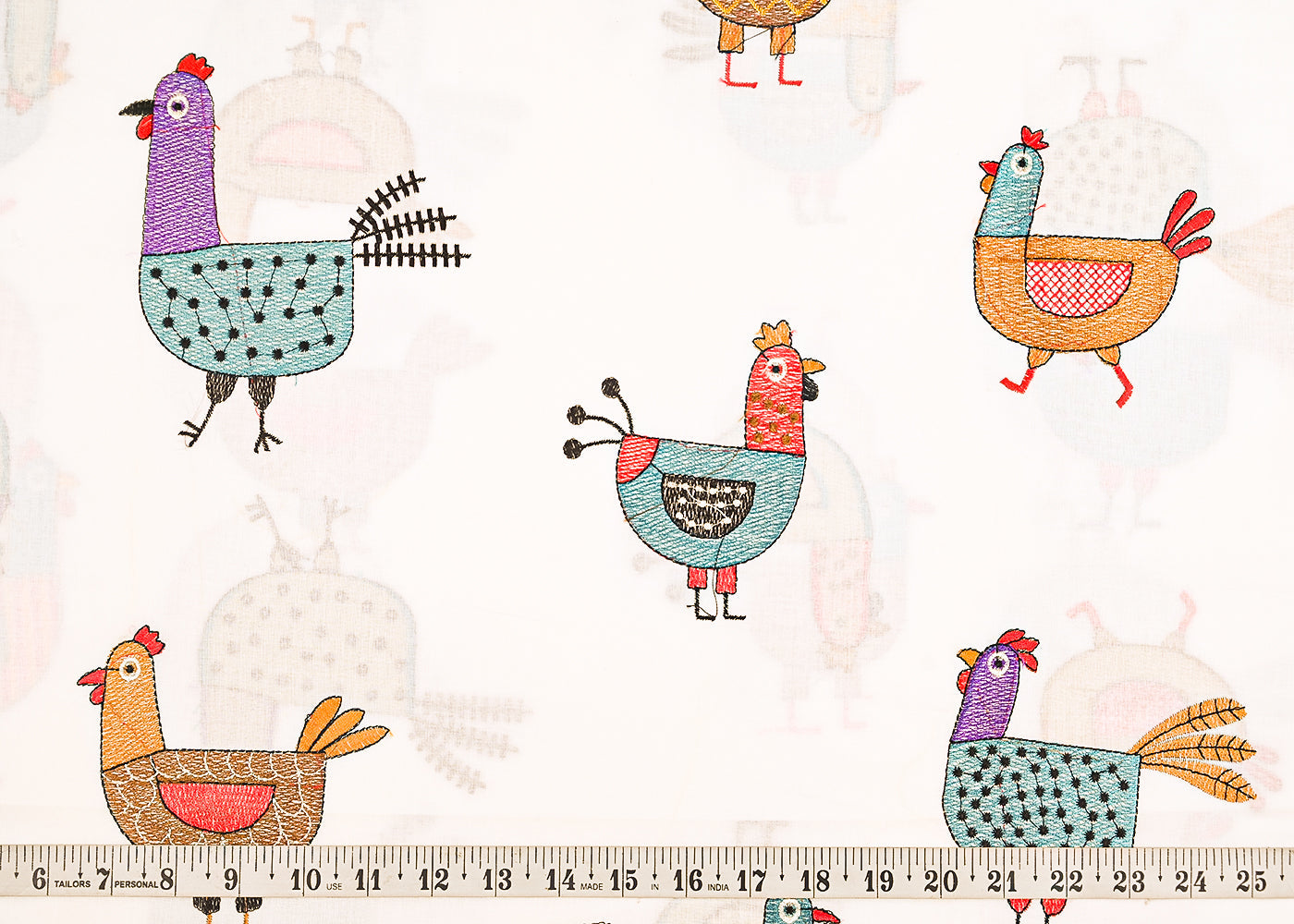 White Dyeable Cotton Fabric With All Over Multicolor Thread Work 22161