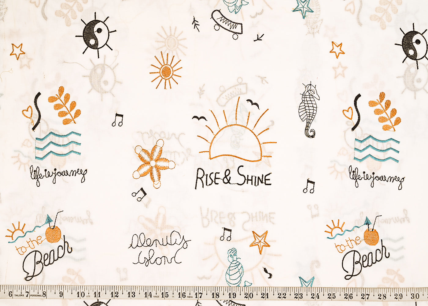 White Dyeable Cotton Fabric With All Over Multicolor Thread Work 22163