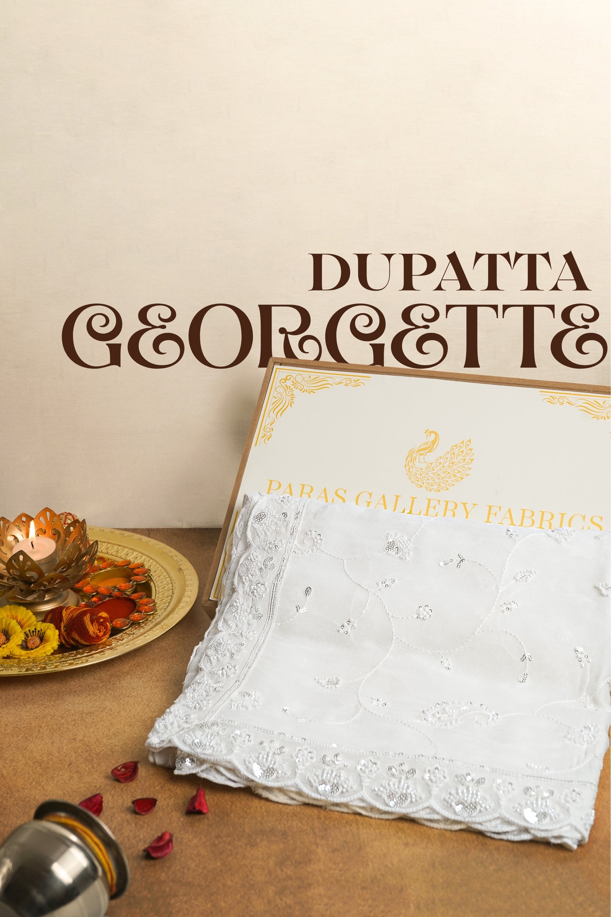 White Dyeable Georgette Dupatta With All Over Beads, Sequins And Thread Work 22174