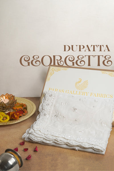 White Dyeable Georgette Dupatta With All Over Beads, Sequins And Thread Work 22175