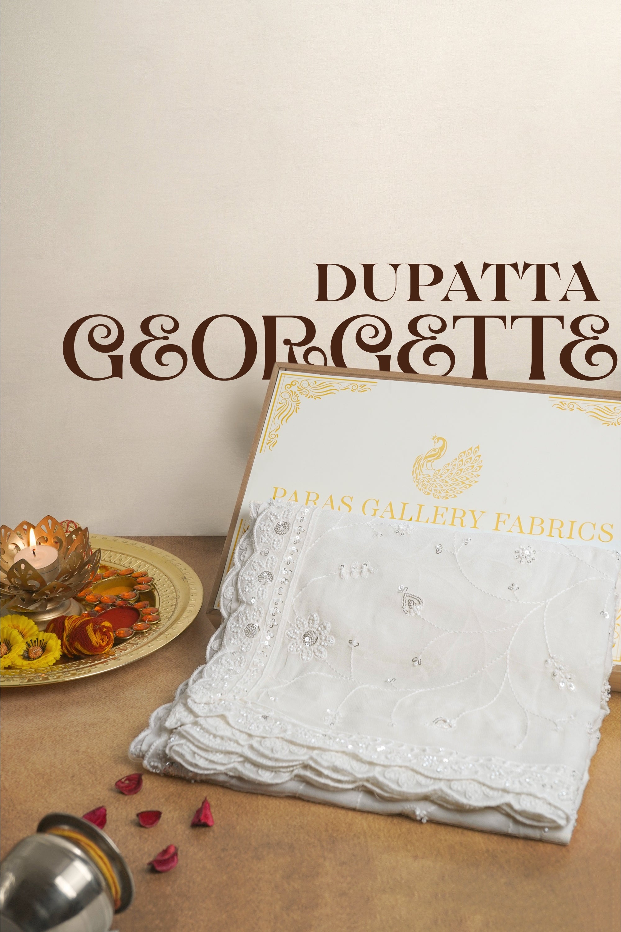 White Dyeable Georgette Dupatta With All Over Beads, Sequins And Thread Work 22175