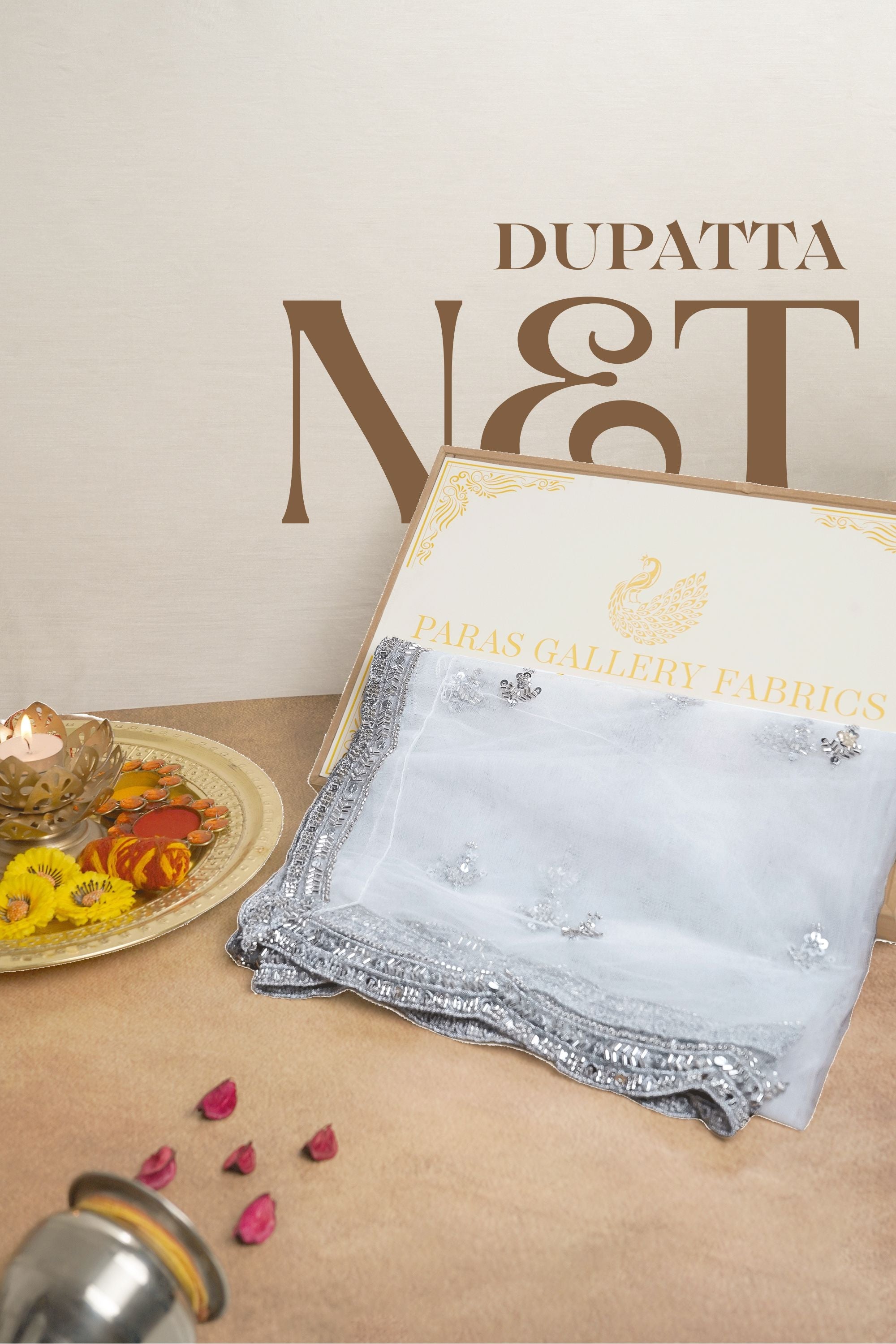 White Dyeable Organza Dupatta All Over Sequins And Katdana Work 22177