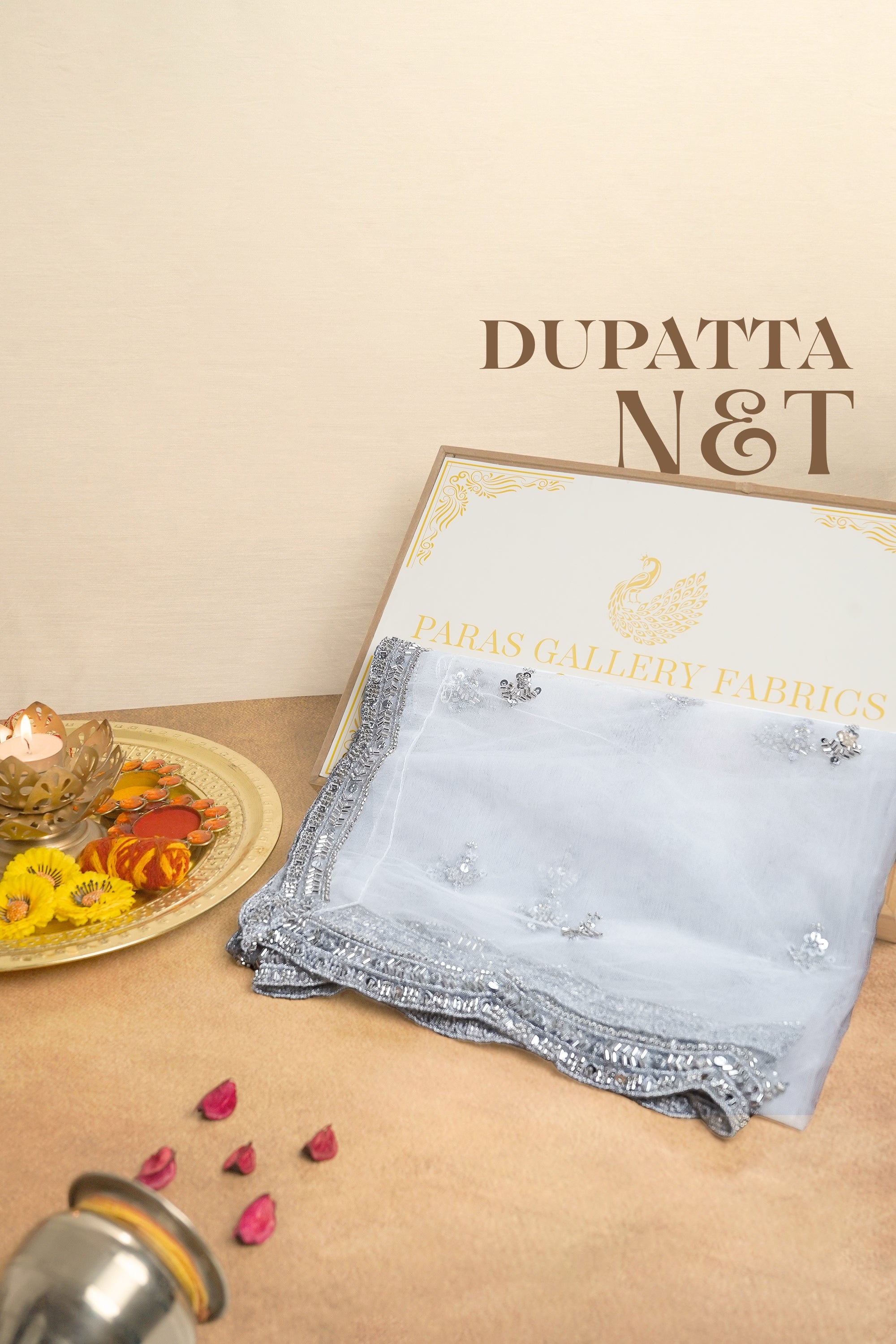 White Dyeable Organza Dupatta All Over Sequins And Katdana Work 22177