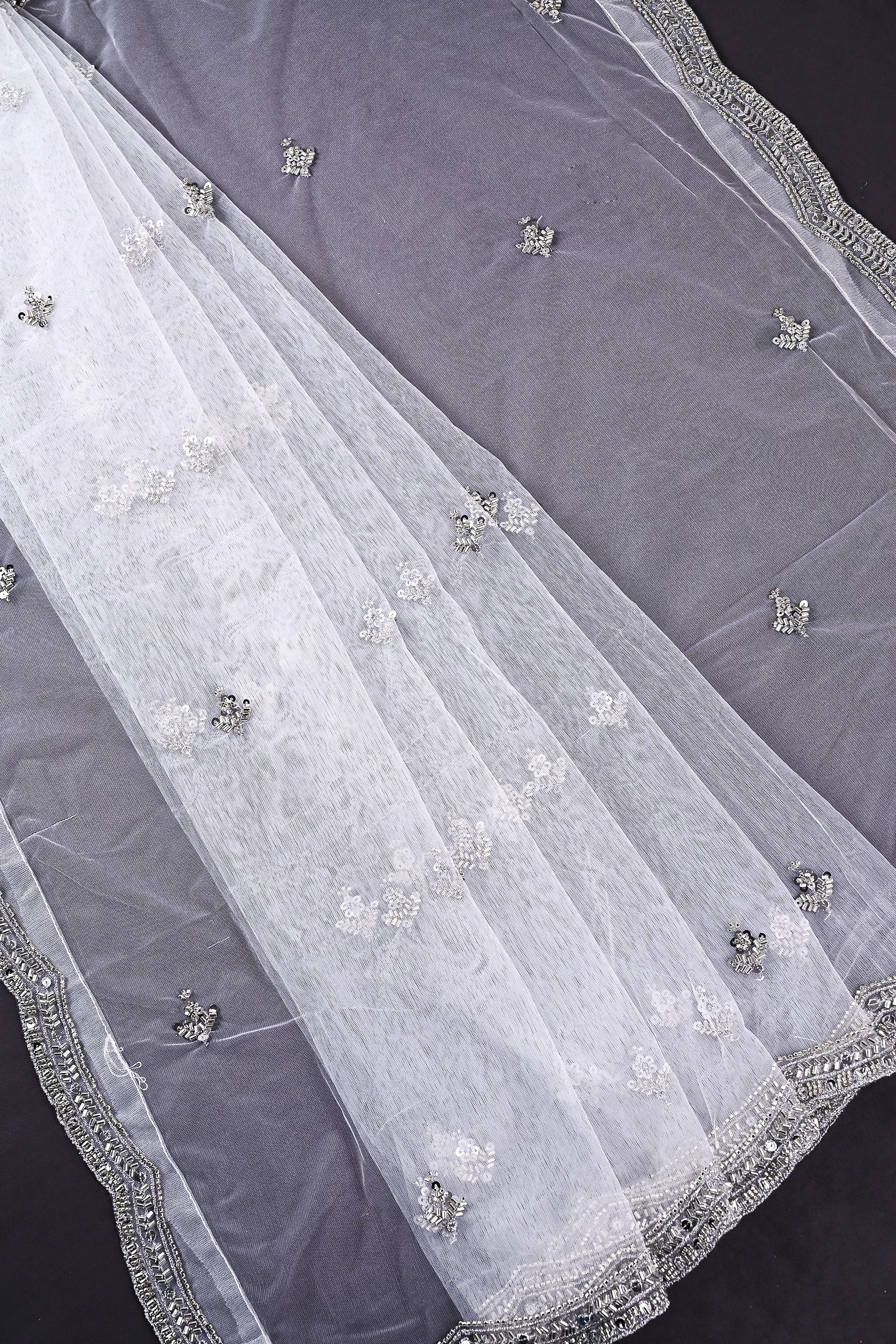 White Dyeable Organza Dupatta All Over Sequins And Katdana Work 22177