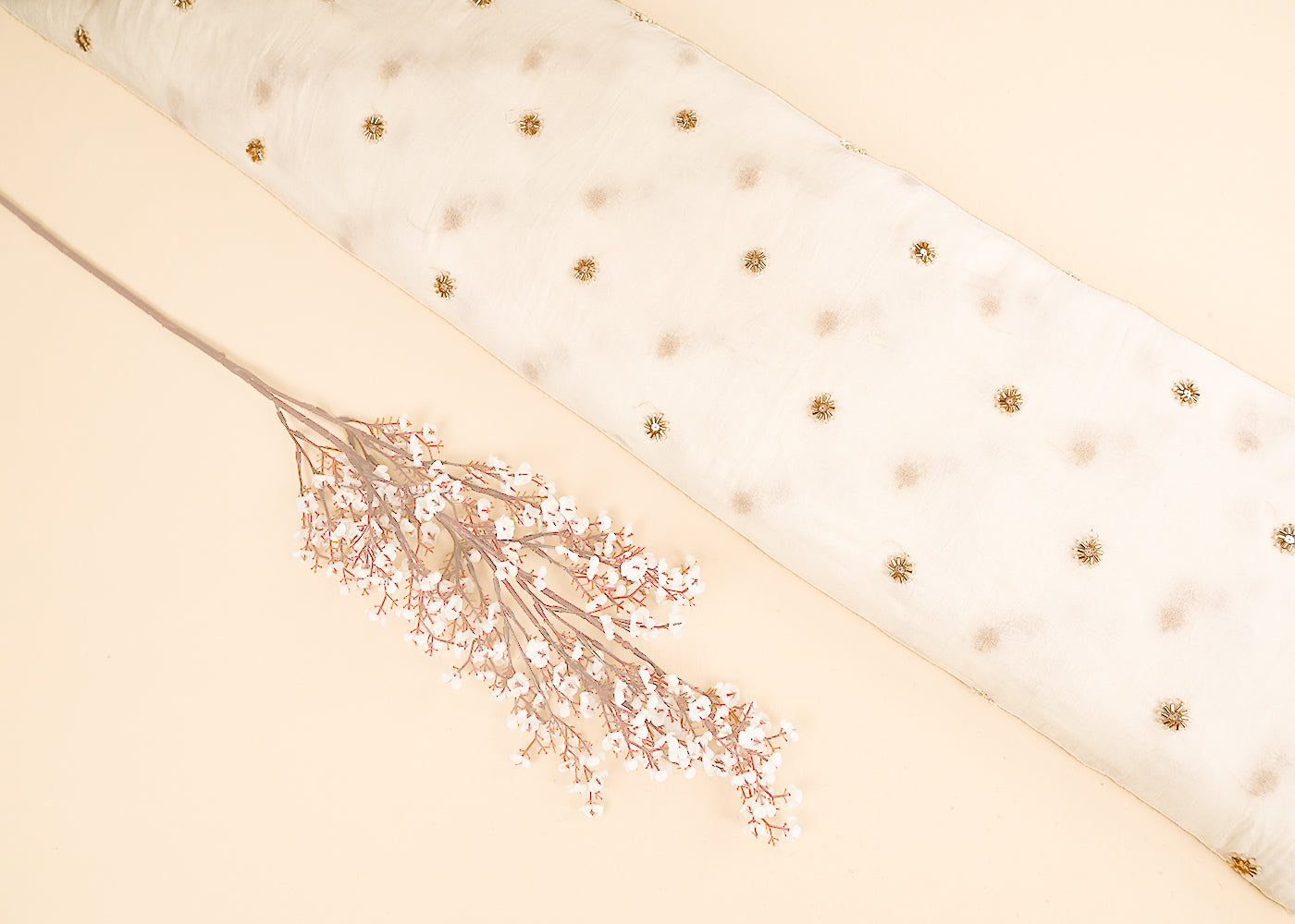 White Dyeble Georgette Fabric With All Over Sequins, Beads And Katdana Work 22182