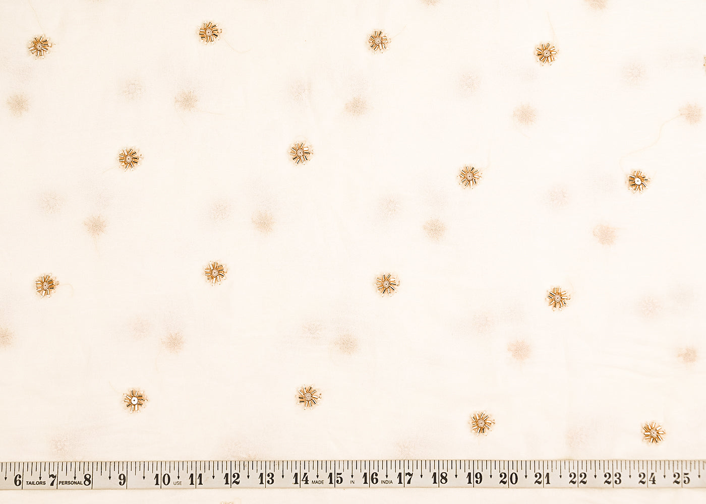 White Dyeble Georgette Fabric With All Over Sequins, Beads And Katdana Work 22182