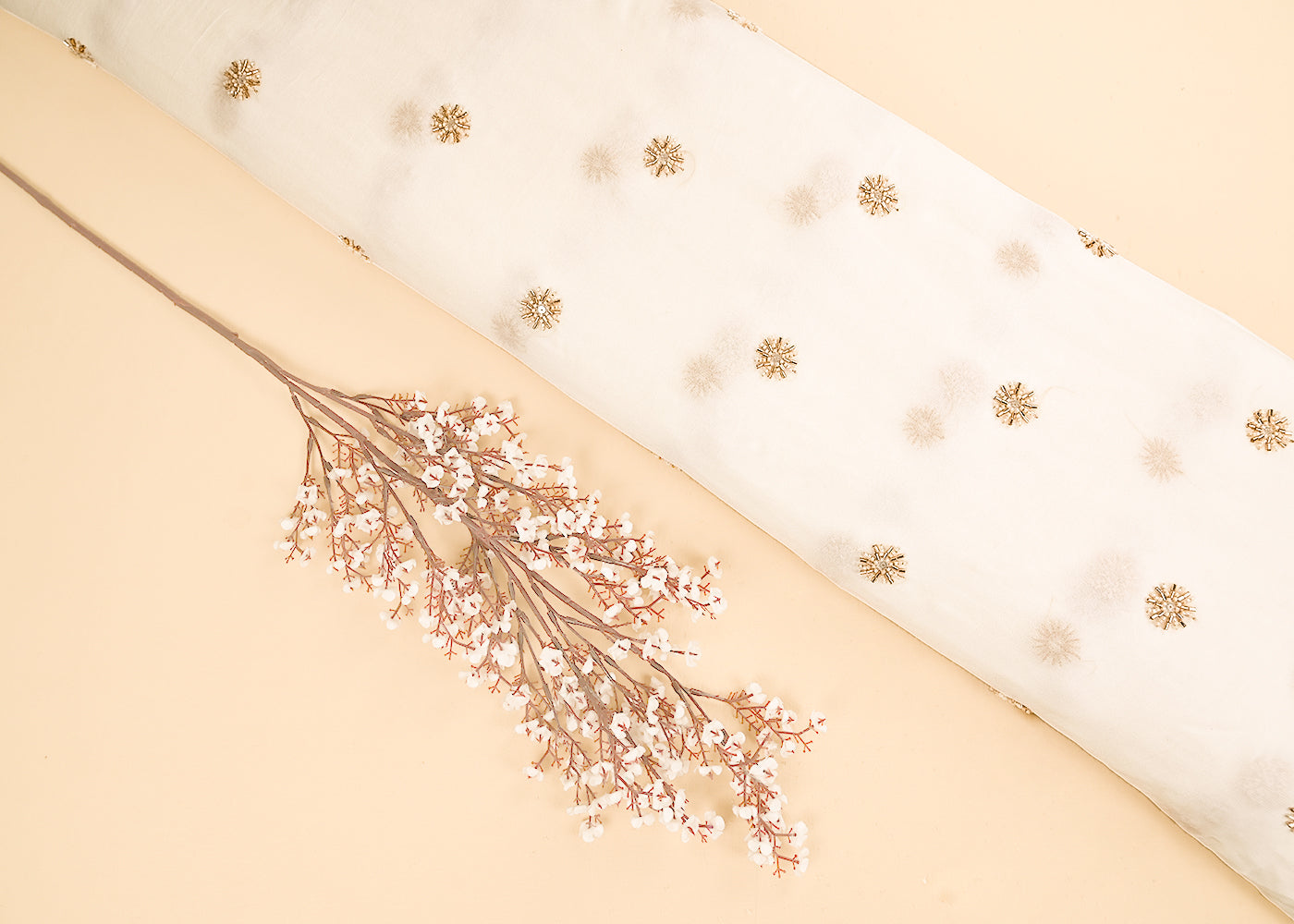 White Dyeble Georgette Fabric With All Over Sequins, Beads And Katdana Work 22183