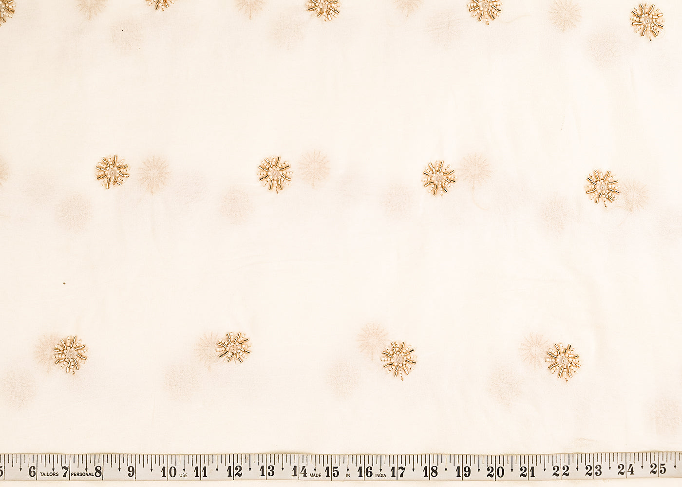 White Dyeble Georgette Fabric With All Over Sequins, Beads And Katdana Work 22183