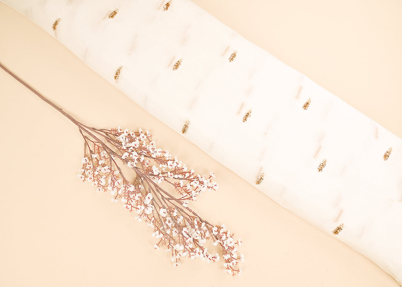 White Dyeble Georgette Fabric With All Over Sequins, Beads And Katdana Work 22184