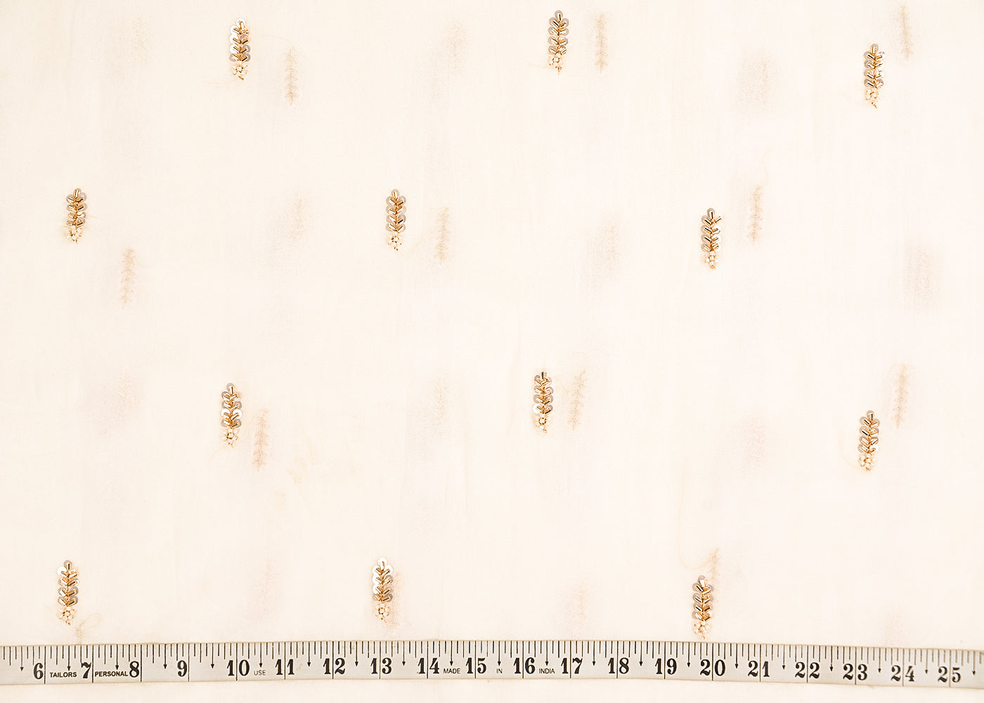 White Dyeble Georgette Fabric With All Over Sequins, Beads And Katdana Work 22184