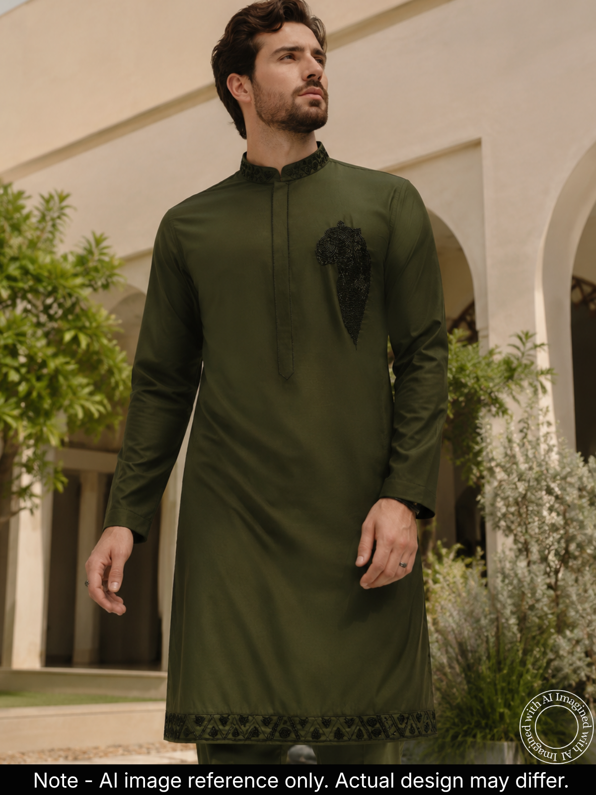 The Kohinoor - Unstitched Dark Mehendi Green Kurta Fabric For Men 22188