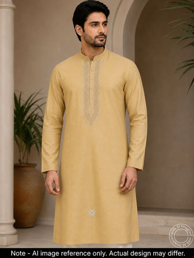 The Kohinoor - Unstitched Creme Kurta Fabric For Men 22193