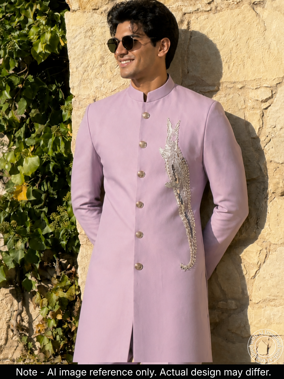 The Virasat - Unstitched Mauve Indowestern Fabric For Men 22197