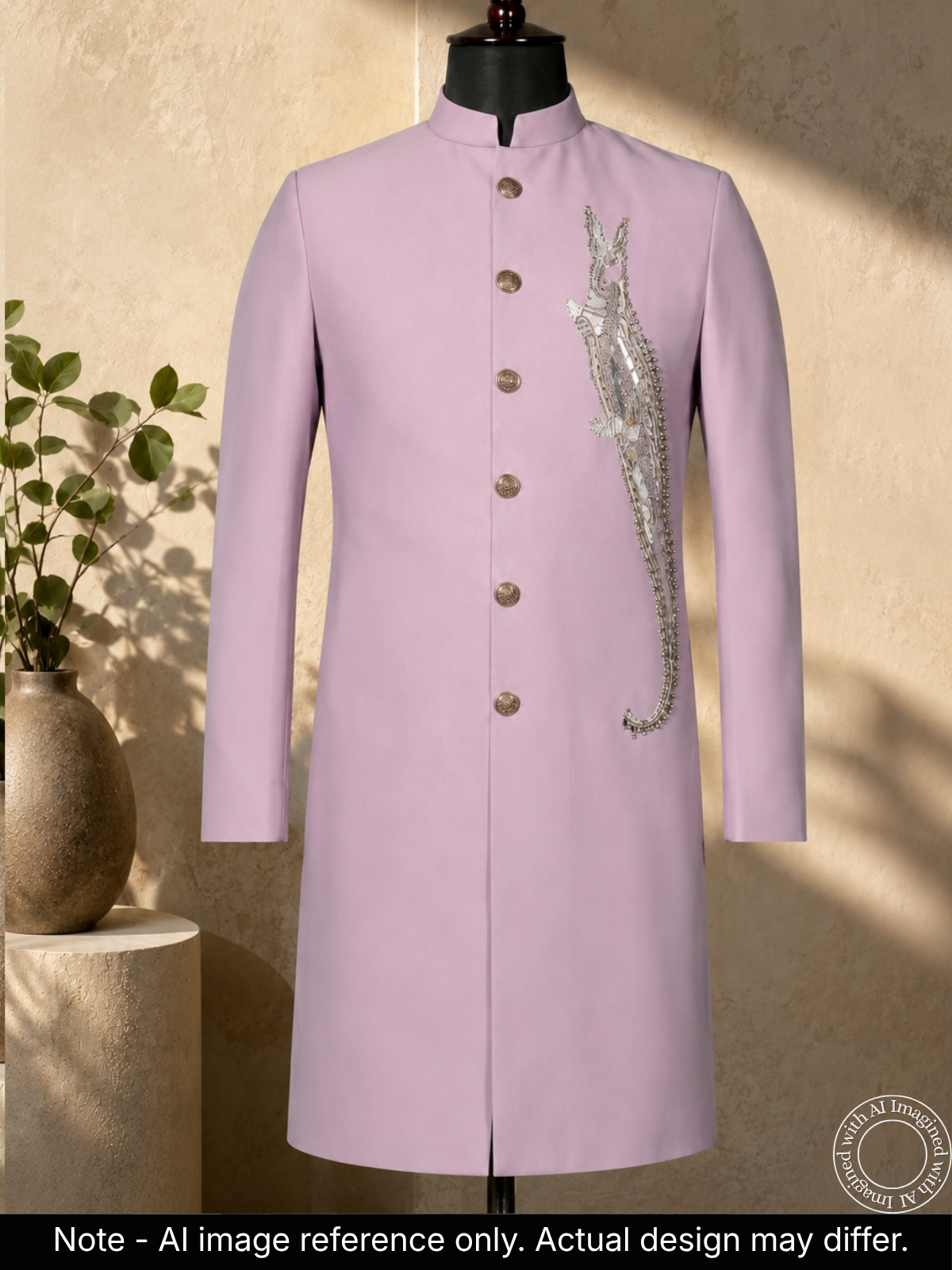 The Virasat - Unstitched Mauve Indowestern Fabric For Men 22197