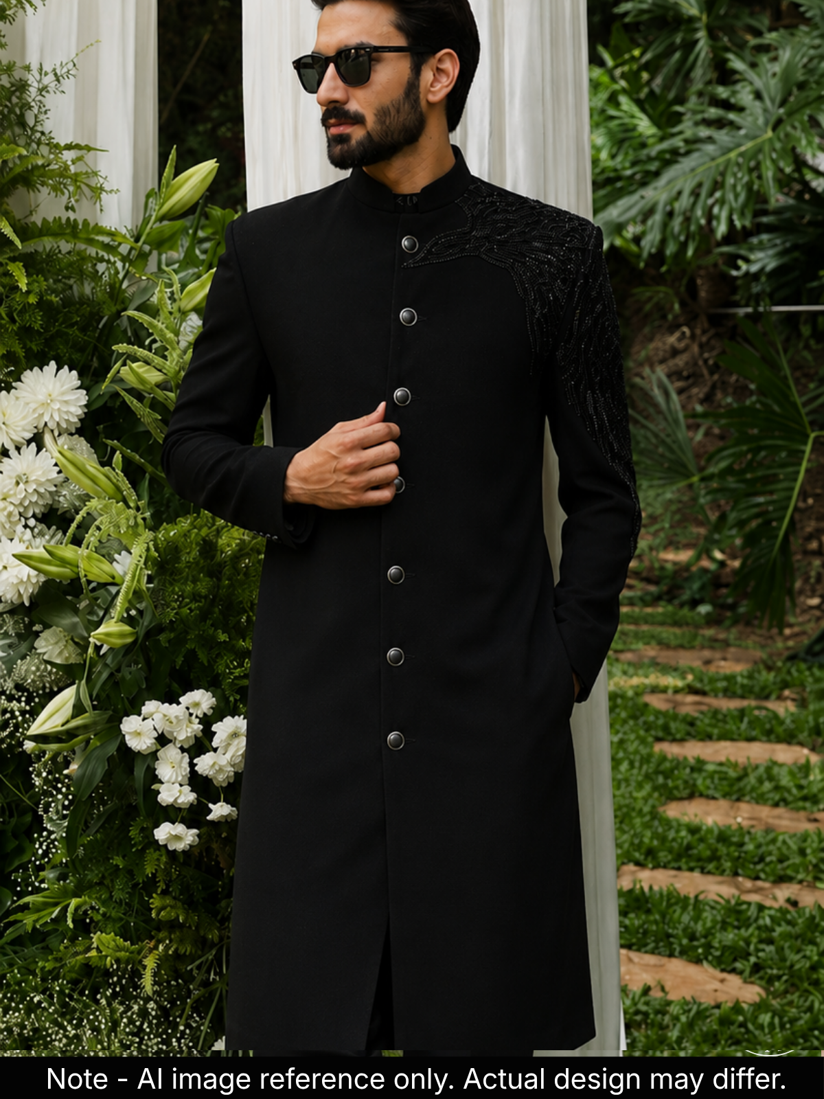 The Virasat - Unstitched Black Indowestern Fabric For Men 22200