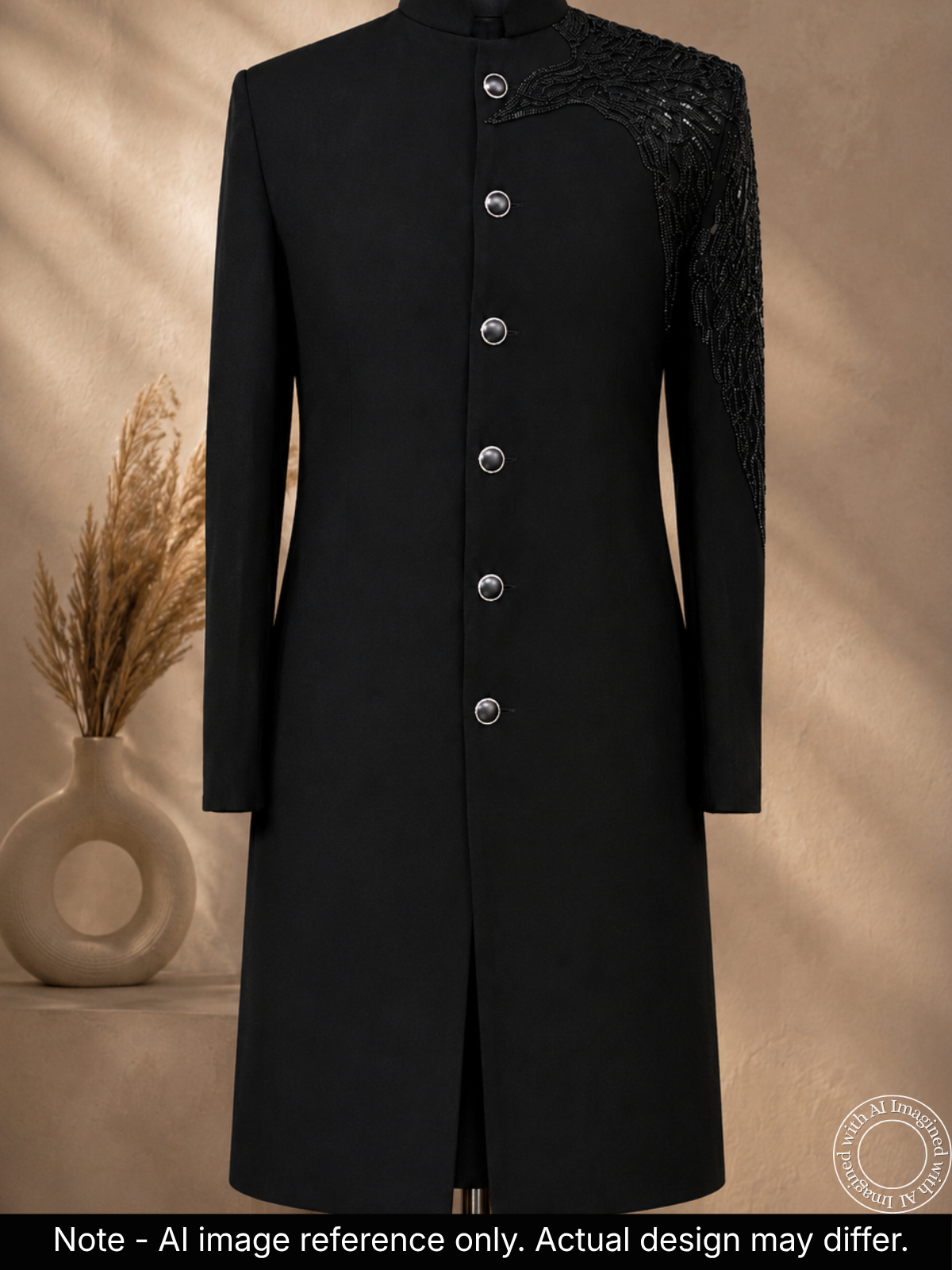 The Virasat - Unstitched Black Indowestern Fabric For Men 22200