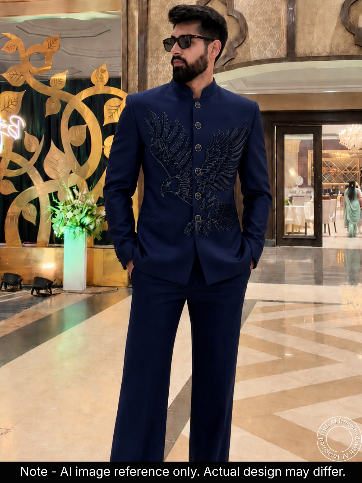 The Riwaayat - Unstitched Navy Blue Jodhpuri Jacket Fabric For Men 22201