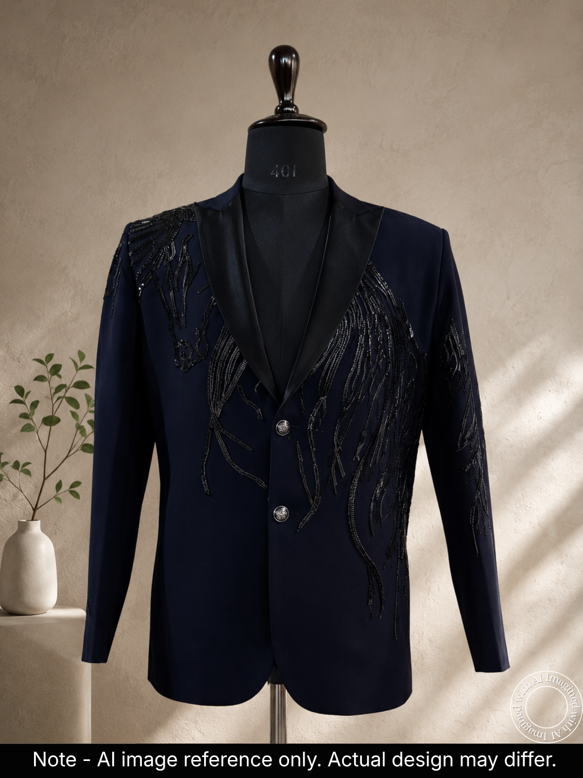 The Virasat - Unstitched Navy Blue Indowestern Fabric For Men 22202
