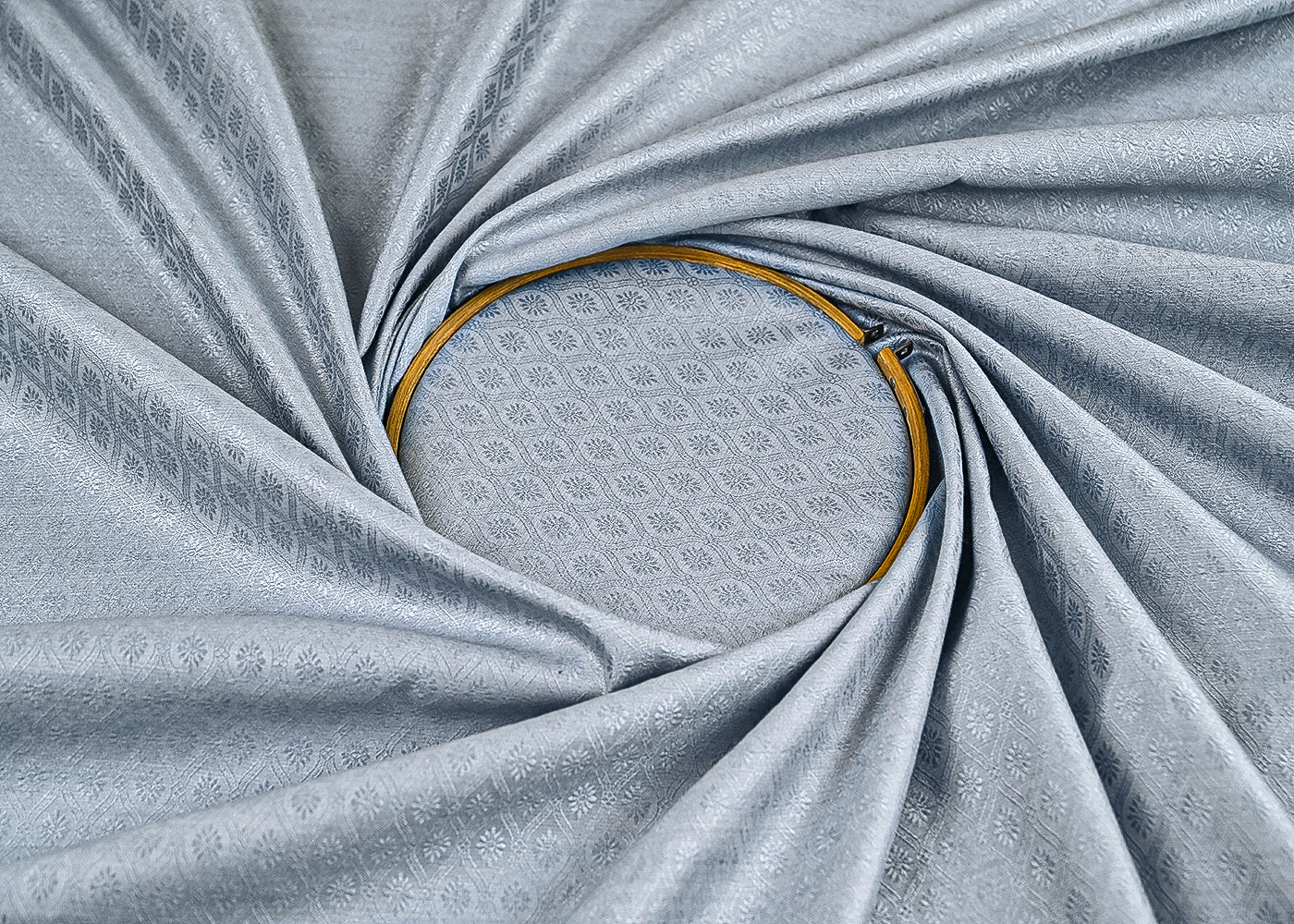 Grey Banarasi Brocade Fabric With All Over Self Work 22216