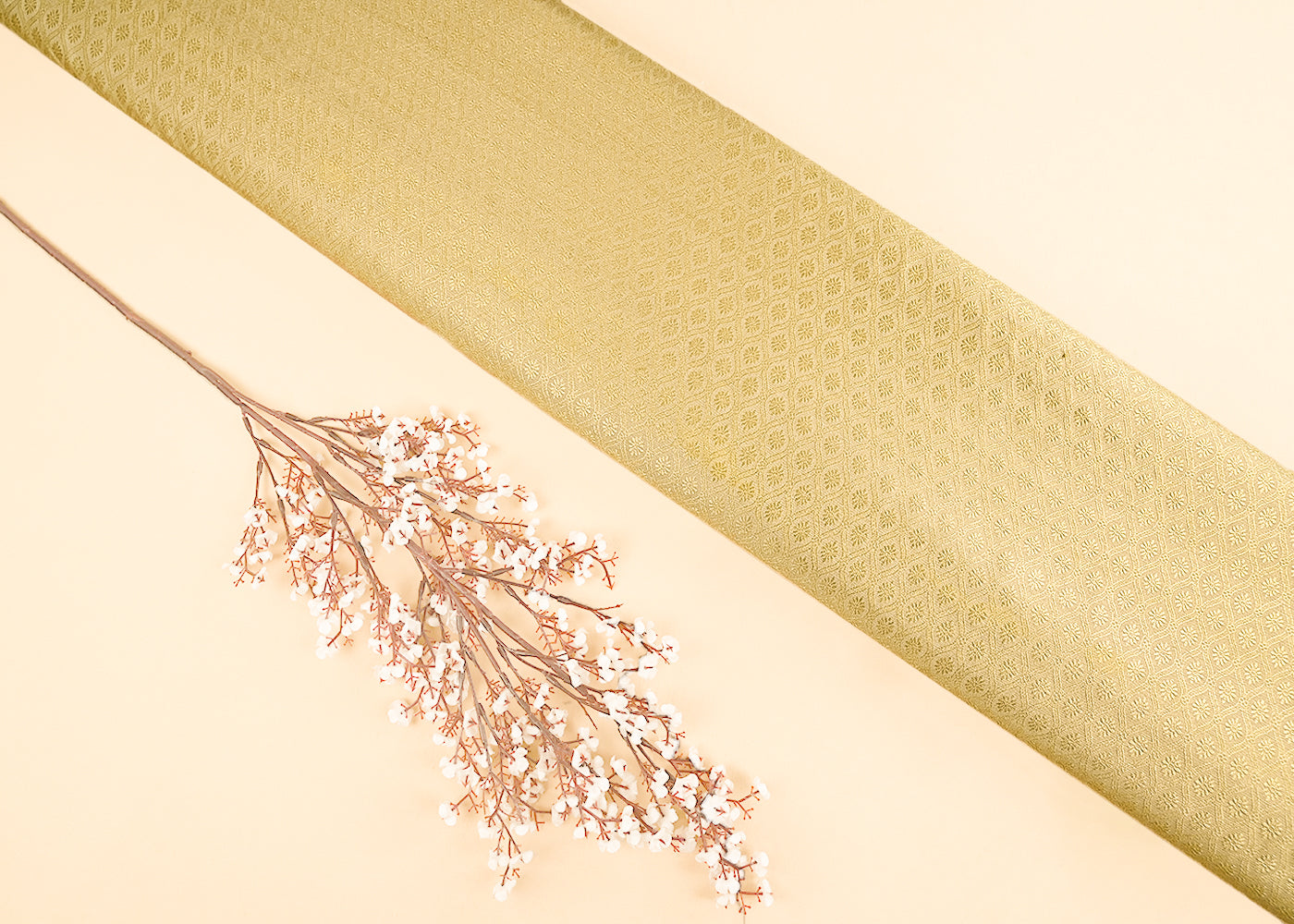 Golden Banarasi Brocade Fabric With All Over Self Work 22218