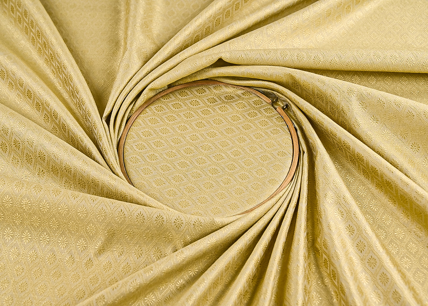 Golden Banarasi Brocade Fabric With All Over Self Work 22218