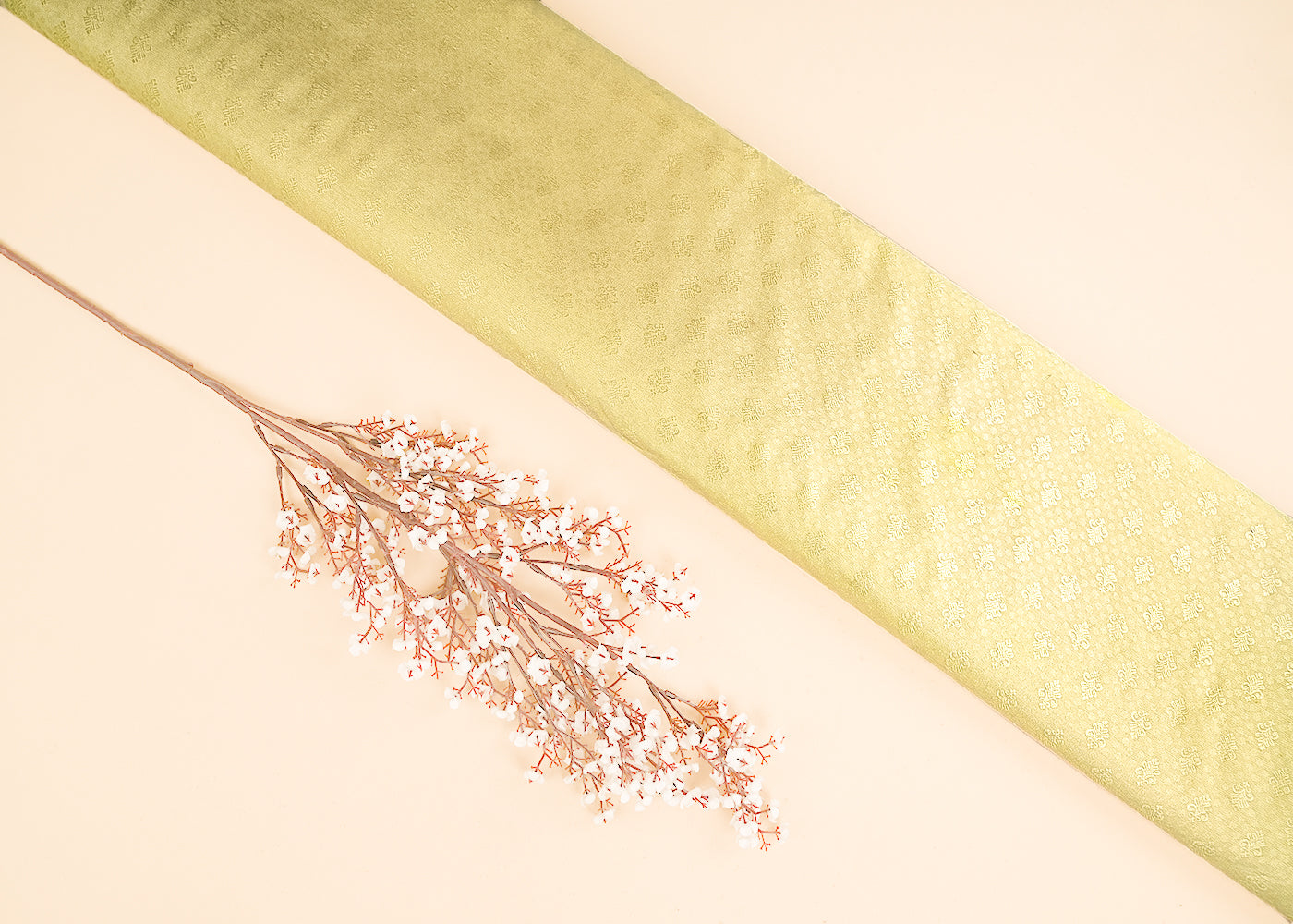 Yellow Banarasi Brocade Fabric With All Over Self Work 22219