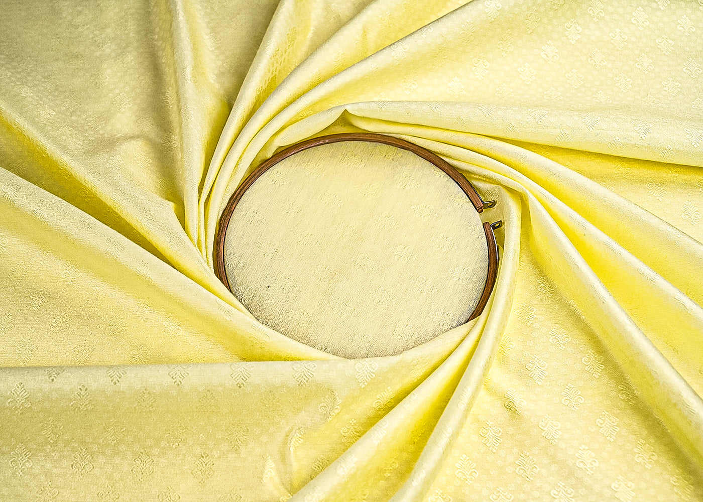 Yellow Banarasi Brocade Fabric With All Over Self Work 22219