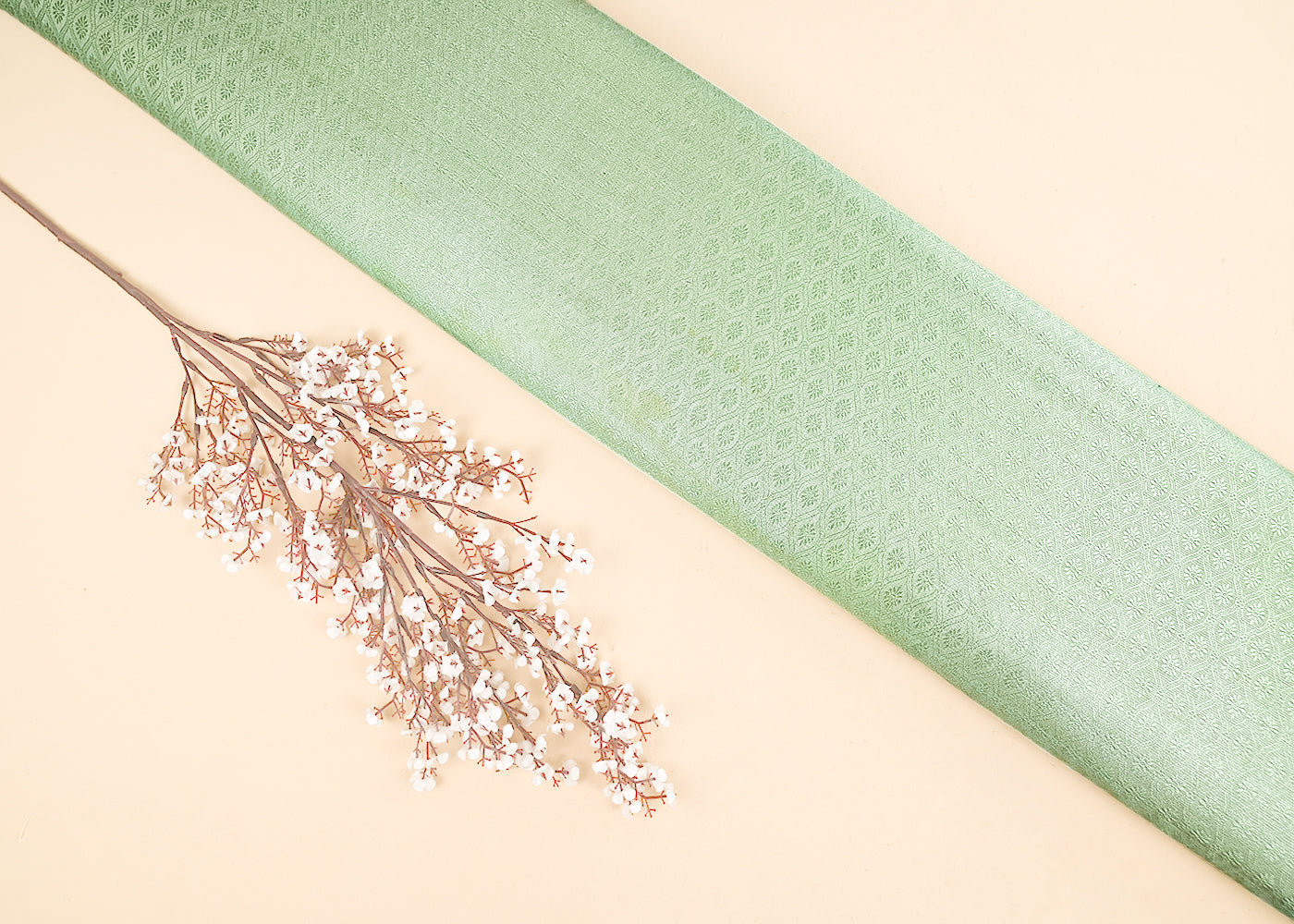 Mint Green Banarasi Brocade Fabric With All Over Self Work 22220