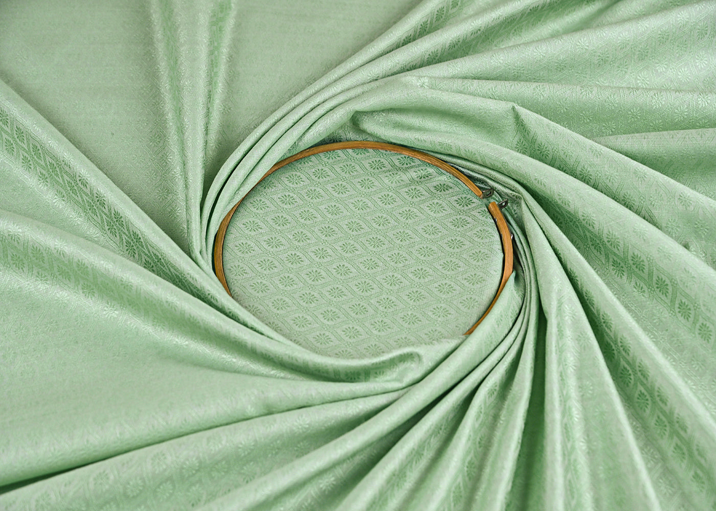 Mint Green Banarasi Brocade Fabric With All Over Self Work 22220