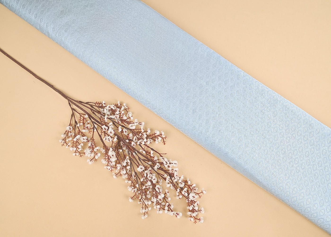 Powder Blue Banarasi Brocade Fabric With All Over Self Work 22222