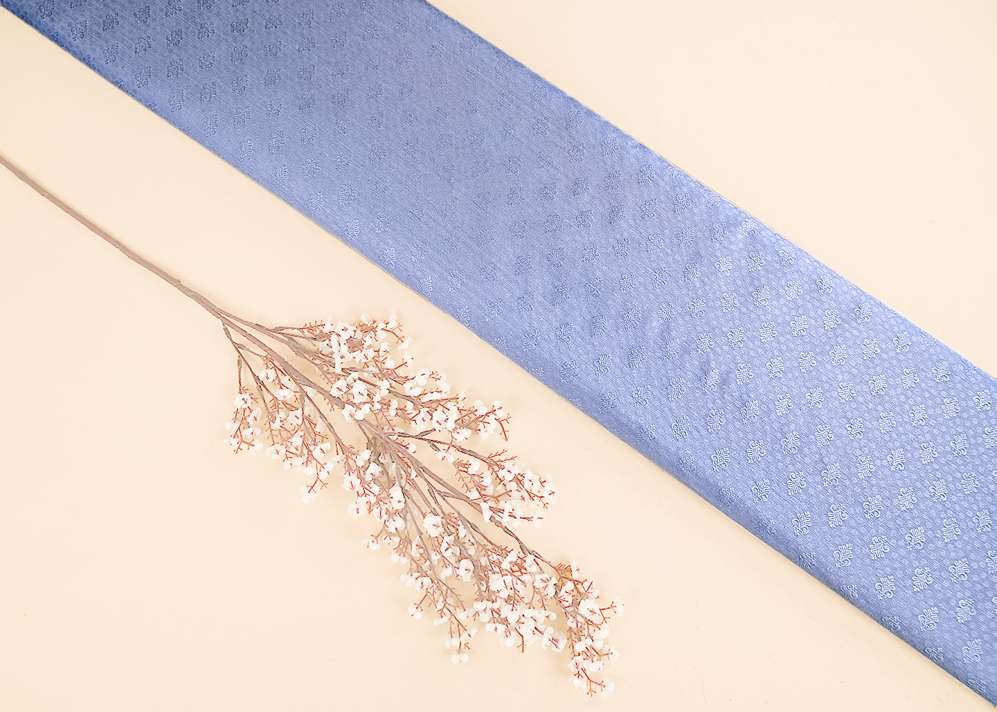 Blue Banarasi Brocade Fabric With All Over Self Work 22223