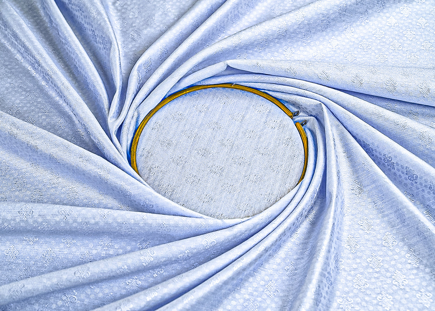 Blue Banarasi Brocade Fabric With All Over Self Work 22223