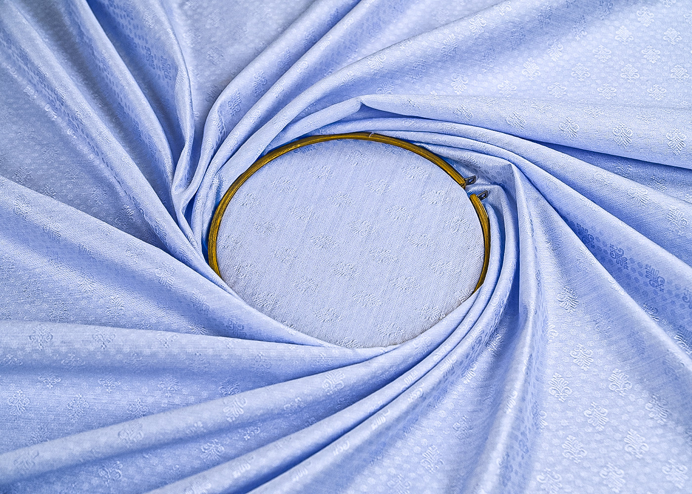 Blue Banarasi Brocade Fabric With All Over Self Work 22223