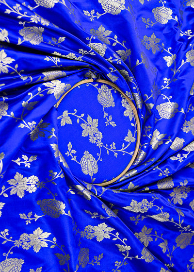 Royal Blue Banarasi Brocade Fabric With All Over Zari Handloom 22228