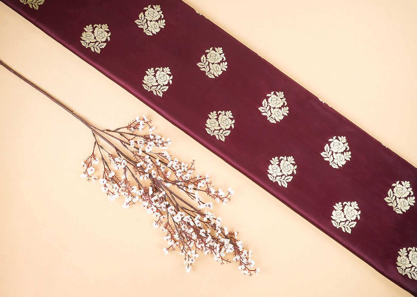 Wine-Banarasi-Brocade-Fabric-With-Allover-Golden-Zari-Handloom-22234
