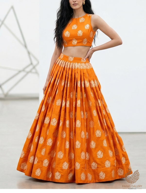 Mustard Banarasi Brocade Fabric With All Over Golden Zari Handloom 22235