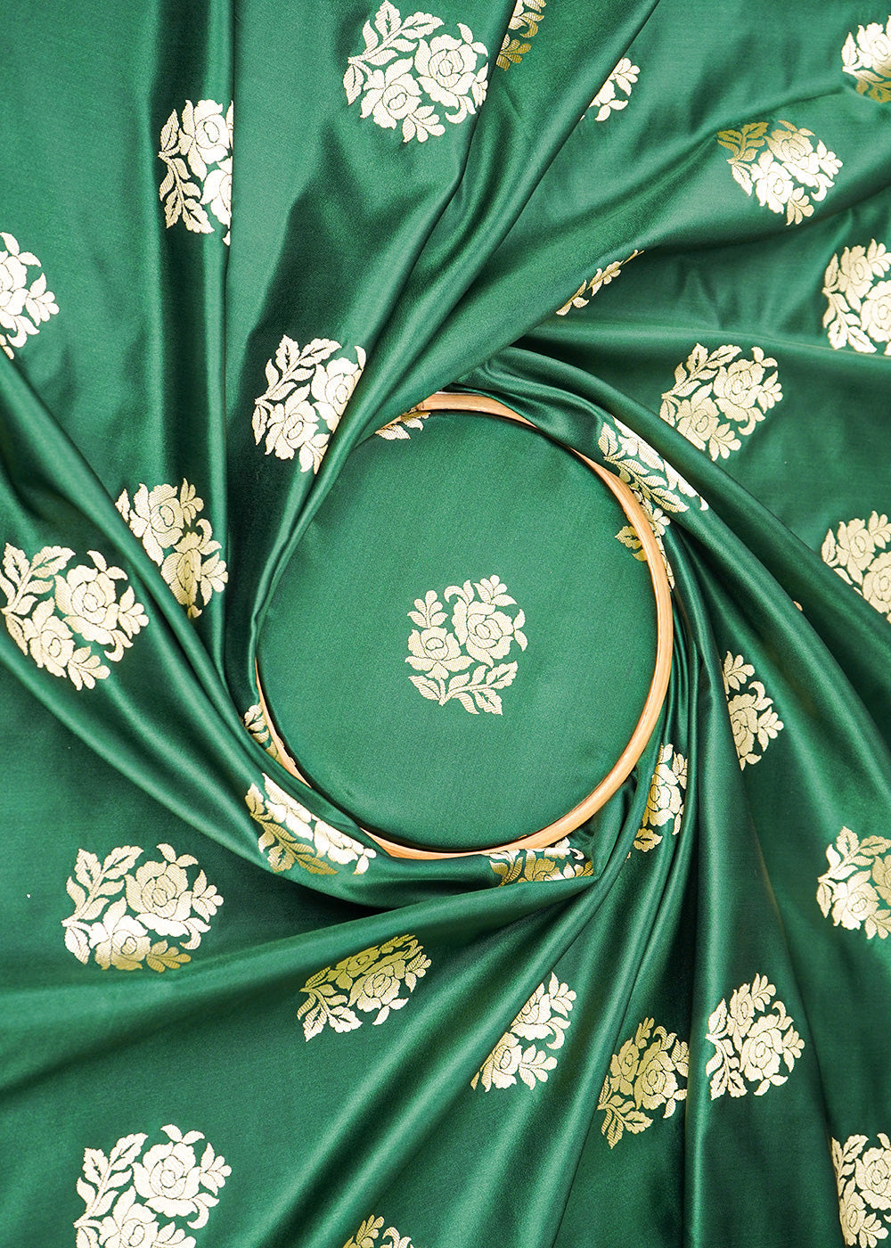 Bottle-Green-Banarasi-Brocade-Fabric-With-Allover-Golden-Zari-Handloom-22237-close-view