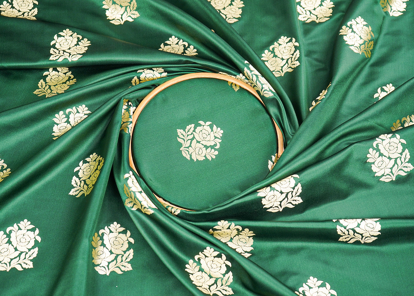 Bottle-Green-Banarasi-Brocade-Fabric-With-Allover-Golden-Zari-Handloom-22237-close-view