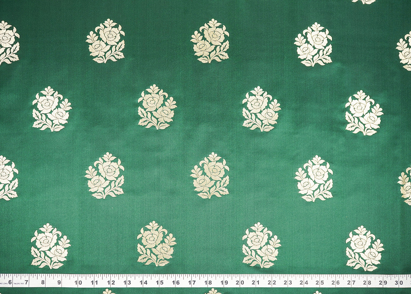 Bottle-Green-Banarasi-Brocade-Fabric-With-Allover-Golden-Zari-Handloom-22237-measurement-view